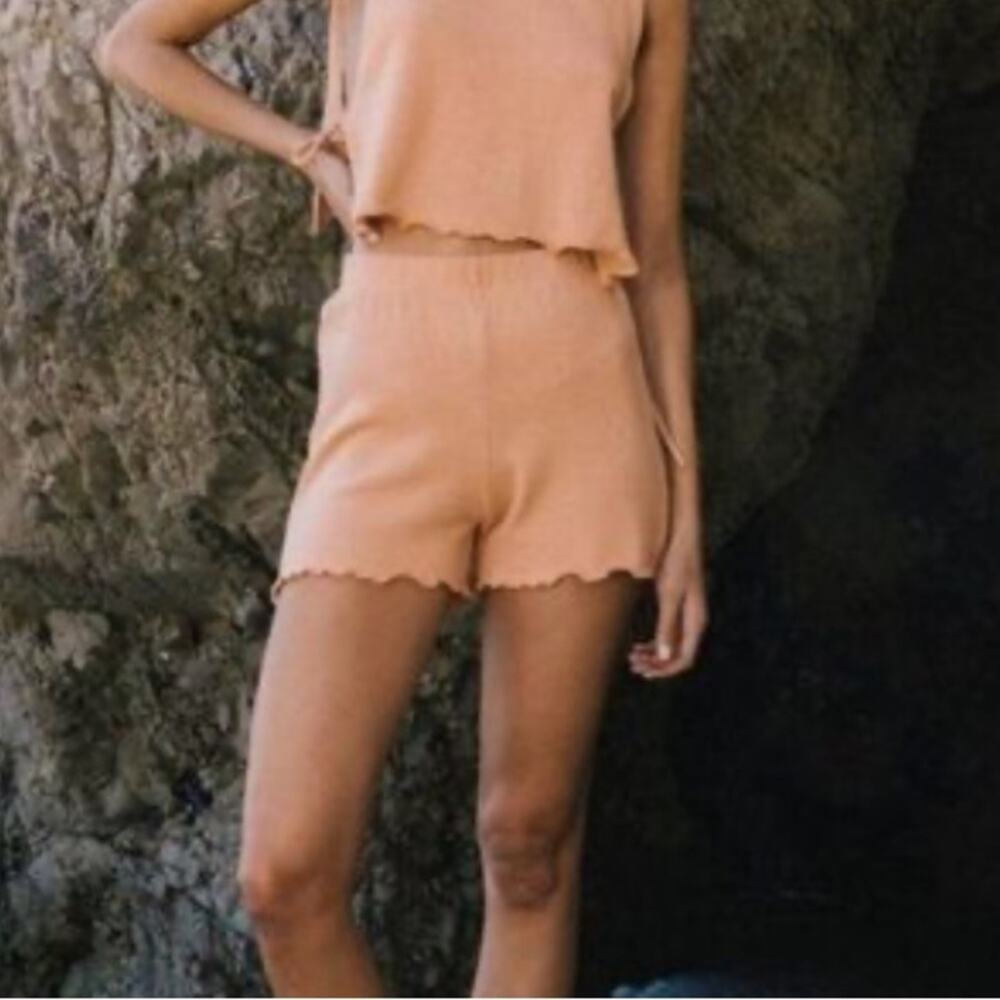 Savannah Morrow Cora Knit Shorts in Peach Organic Cotton Knit NWT